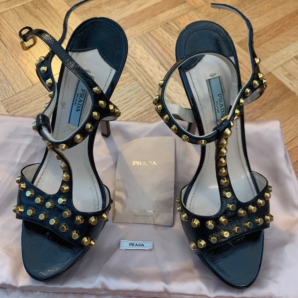 Prada Black Gold studded heels